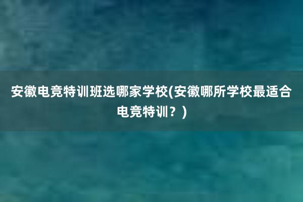 安徽电竞特训班选哪家学校(安徽哪所学校最适合电竞特训？)