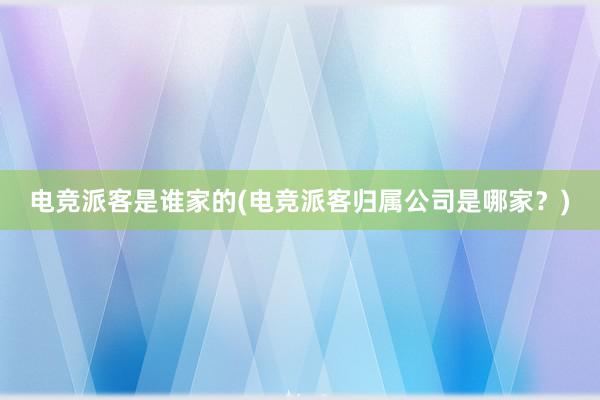 电竞派客是谁家的(电竞派客归属公司是哪家？)