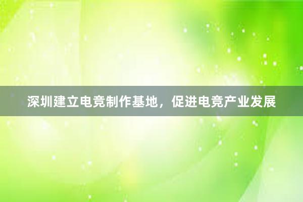 深圳建立电竞制作基地，促进电竞产业发展