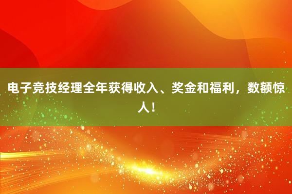 电子竞技经理全年获得收入、奖金和福利，数额惊人！