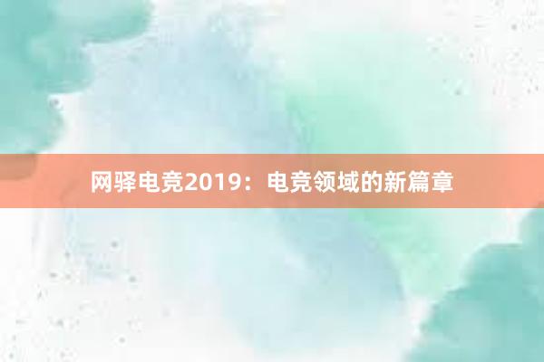 网驿电竞2019：电竞领域的新篇章